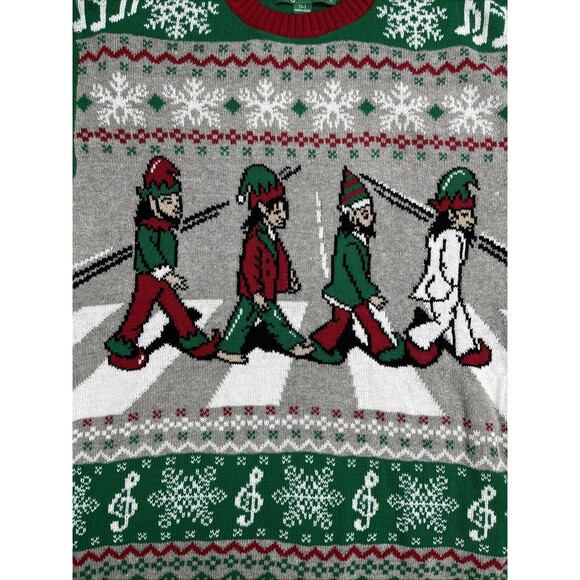 NWOT Ugly‎ Chirstmas Sweater Unisex XL Red Beatles Abbey Road Pullover Holiday - Picture 3 of 9